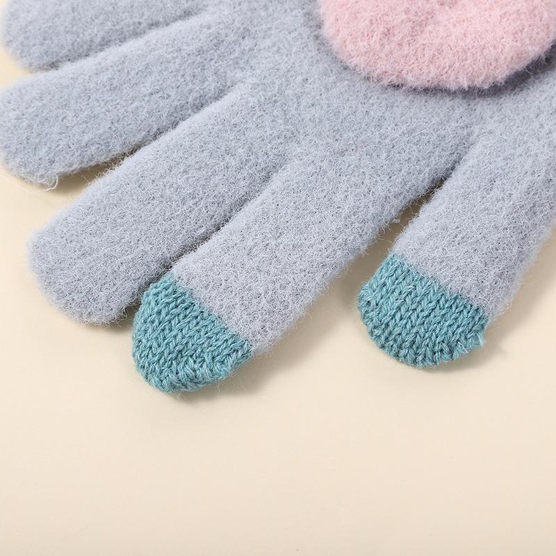 Warm gloves women's five-finger all-finger gloves peach heart meng knitted velvet middle school student cold-proof love gloves