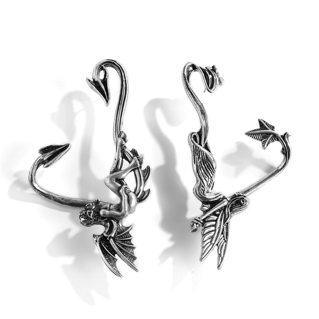 Accessories, Retro Devil Angel Three-Dimensional Contour Ear Clips, Sweet And Cool Halloween Elf Wing Stud Earrings.