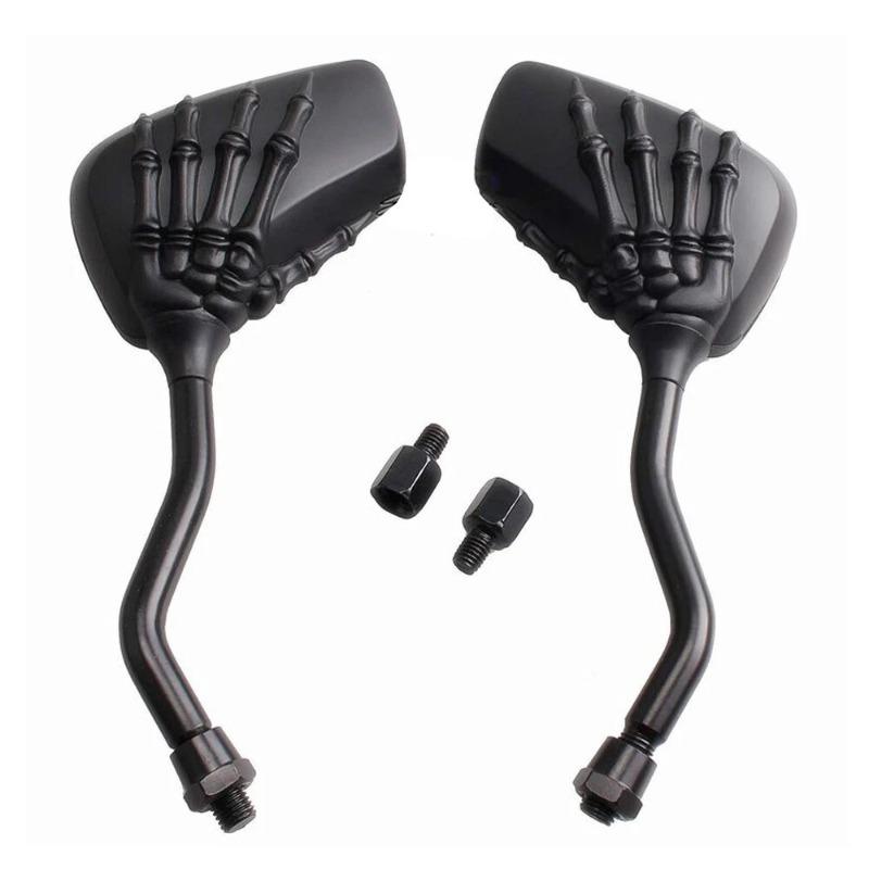 Chrome 8mm/10mm Motorcycle Skull Skeleton Rearview Side Mirrors Compatible with Honda Yamaha Kawasaki Suzuki Aprilia
