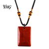 Rectangle Faux Gemstone Necklace Natural Crystal Pendant Necklace, Healing Energy Stone with Adjustable Adults Braided Rope, Polished Fake Jewelry for