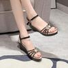 Damen Schuhe Zehenfrei Plateau Schwarze Sandalen für Damen Vintage Schick und Elegant Vip Original Täglich Rutschfest Heiß Lässig Designer