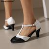 Fashion Women T-tied High Heels Mary Janes Pumps Retro Lolita Shoes Buckle Strap Wedding Bridal Shoes mujer bombas Size 34-46 Spring New