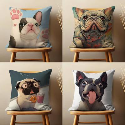 Cute Cartoon Drench Bulldog Throw Pillow Case For 45*45cm,55*55cm,30*30cm,Car Pillowcase Home Bedchamber Decor Gift