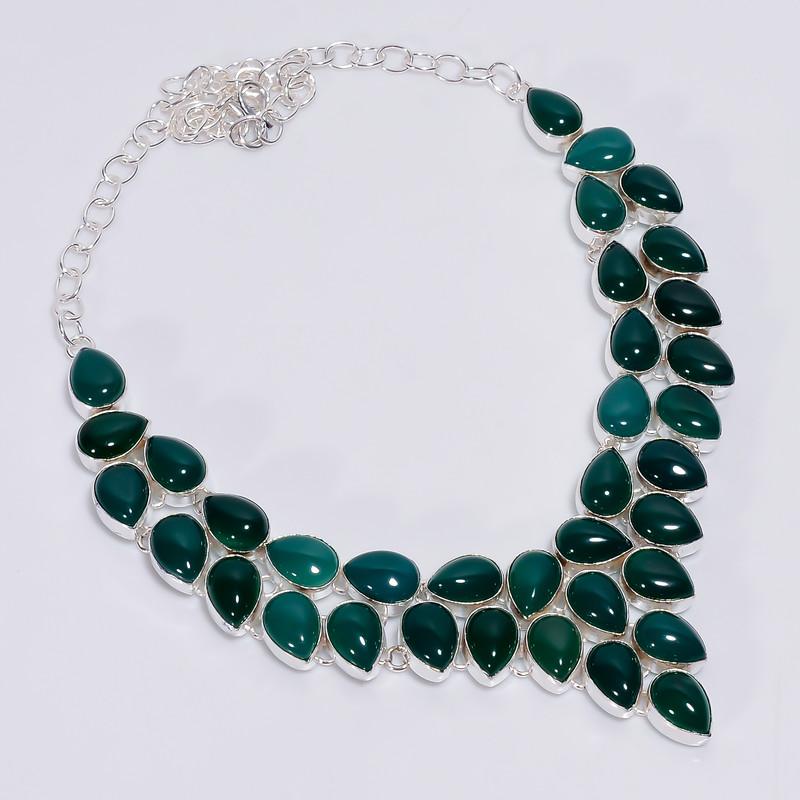 

Classic Top Grade Qualite 100% Natural Green Chalcedony Pear Shape Ethnic Handmade Jewelry 925 Steling Silver Necklace 18 WSJ-4767 срібний