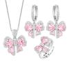 Huamei Jewelry Set Earrings Ring Pendant Pink Inlaid Butterfly Shaped Sweet Wind Female Style