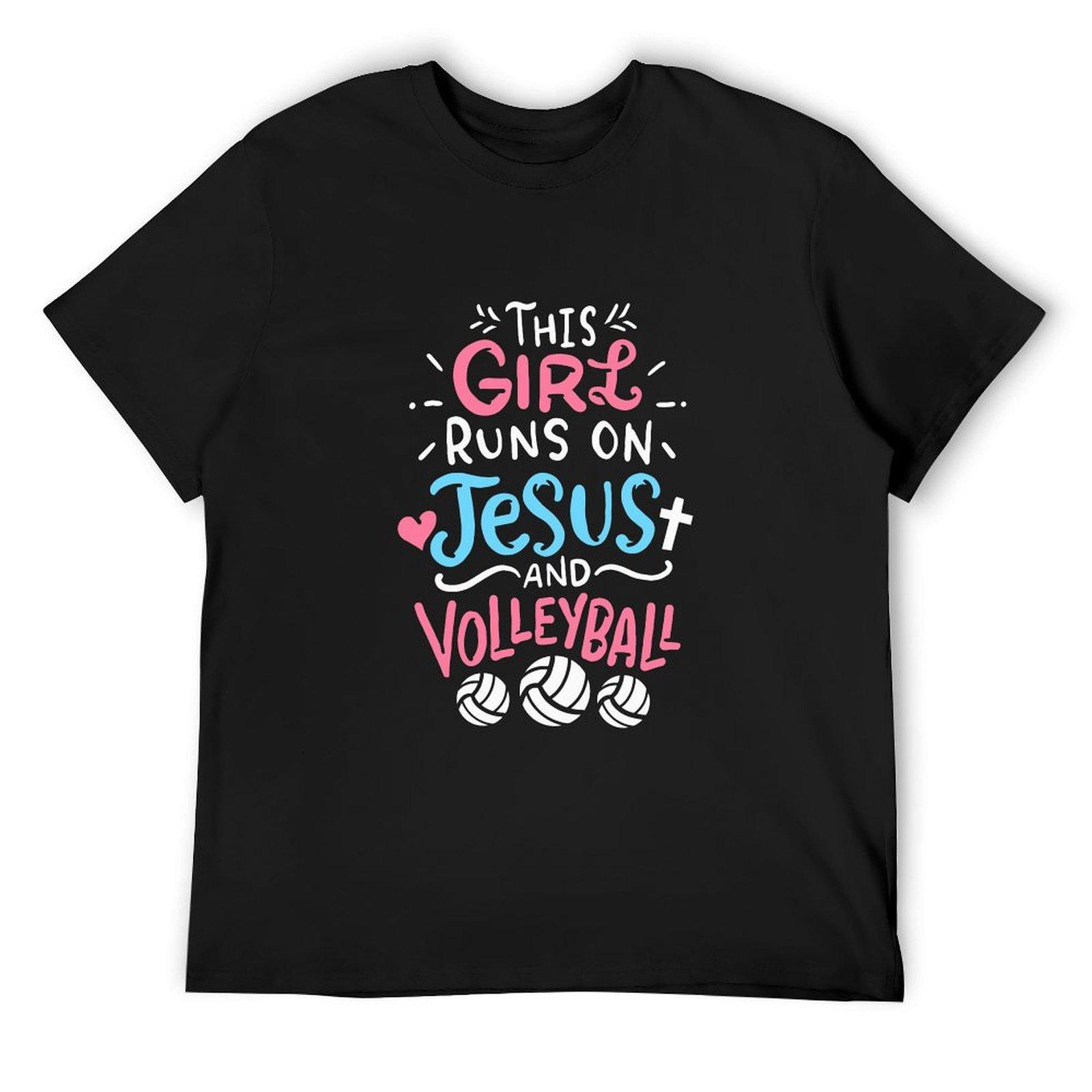 

This Girl Runs On Jesus And Volleyball T-Shirt quick-drying blacks oversized t shirt Men s clothing 4XL