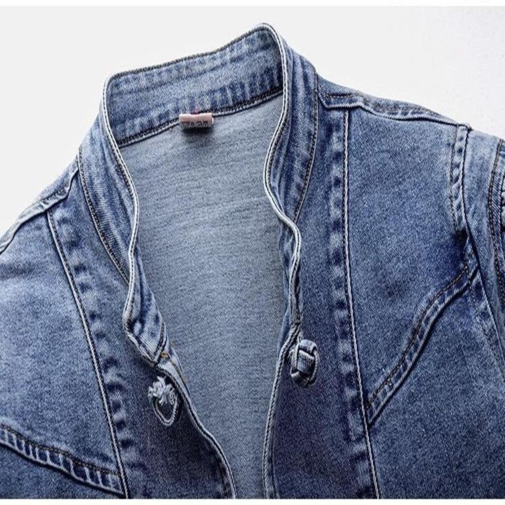 Kurtka dżinsowa damska z panelem, damska kurtka dżinsowa z nadrukiem w panterkę i długimi rękawami