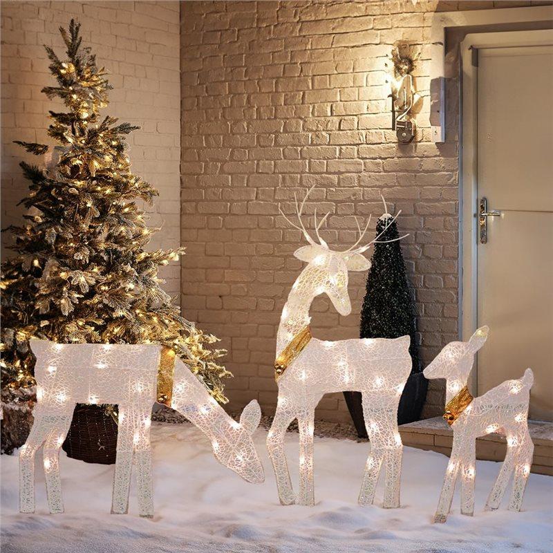 Premium-3-Piece Lighted 2D Reindeer Family With 60 L, Bright Christmas Outdoor Decoration, Pre-Lit Light Up Deer Set,For Yard