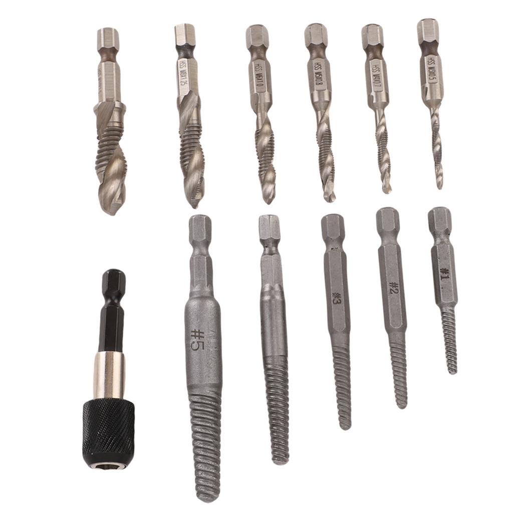 11Pcs Screw Extractor Set Kit with Tap Extension Bar Adapter 1 4in Hex Shank Storage Box