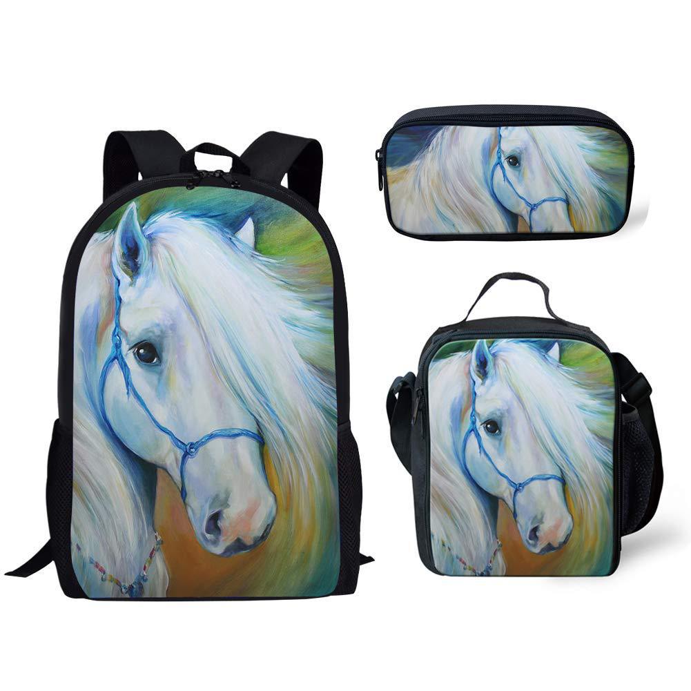 Classic Popular Funny Broken Flower Horse 3D Print 3pcs/Set Pupil School Bags Laptop Daypack Backpack Lunch Bag Pencil Case