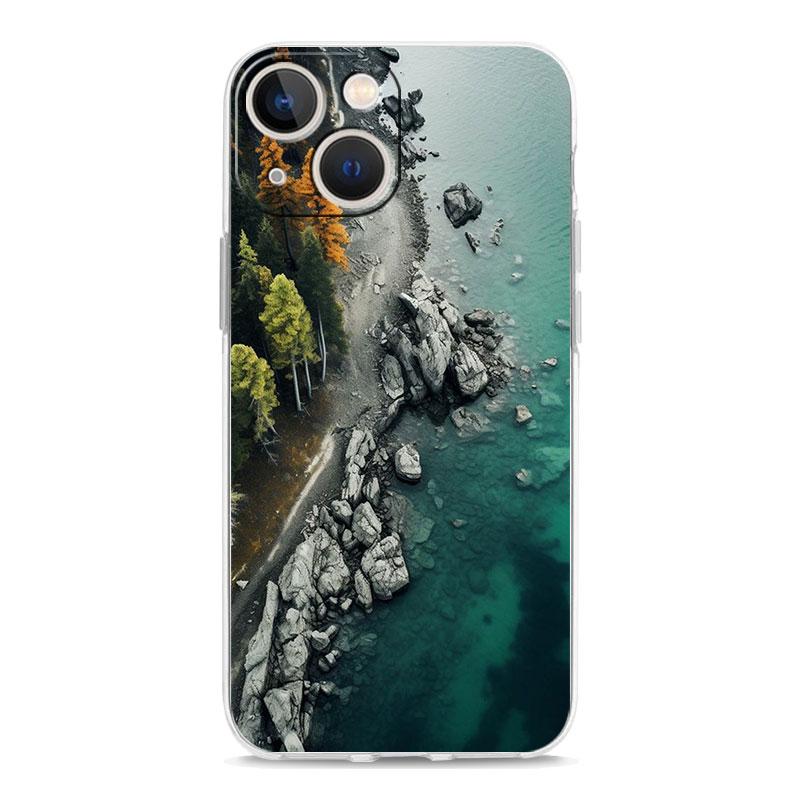 Phone Case For iPhone 15 14 13 12 Mini 11 Pro Max XS X XR 7 8 Plus Clear Shockproof Silicone TPU Cover Forest Geometry Wood