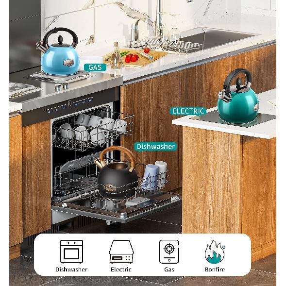 Tea Kettle & Tea Pot, 2.64 Quart Food Grade Stainless Steel Induction Whistling Tea Kettle for Stove Top Home Daily Use Teapot with Cool Touch