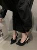 Fairy Style Sandals with Skirt French Bag Head Single Shoes Evening Style Bow Pointed Head Stiletto High Heels Spring Women's Shoes