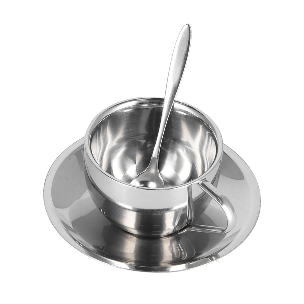 3 szt./zestaw Izolowany kubek do kawy Zestaw Kubki ze stali nierdzewnej z podwójnymi ściankami Kubek do herbaty mlecznej ze spodkiem łyżeczką