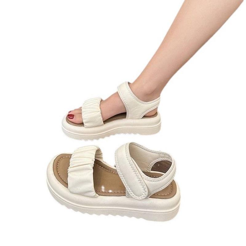 Fashion Muffin Thick-soled Velcro Cool Slippers Summer New Outer Wear Commuter Open-toe Word with Sandals Women