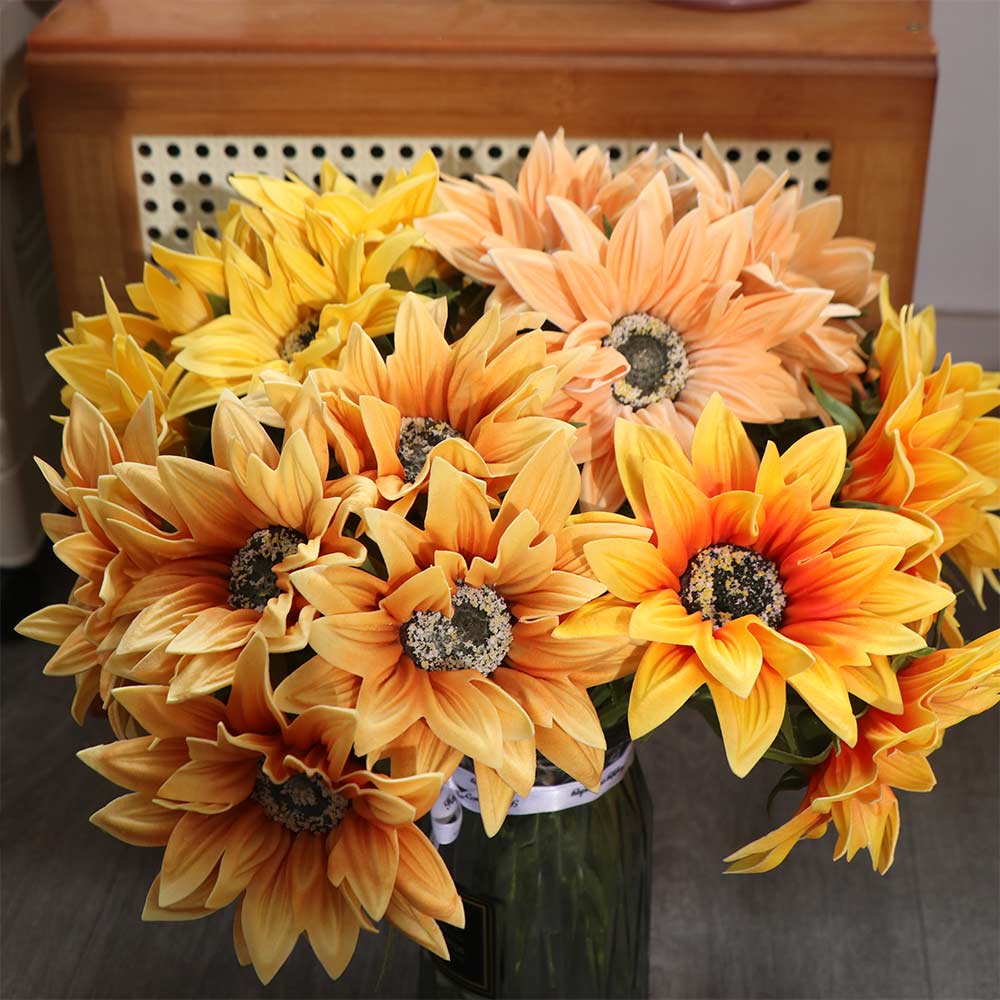 Elegant PU Sunflower Flowers Realistic Fake Flower Simulated Sunflower  Home Hotel Table Decor
