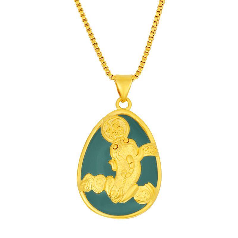 2 Styles Gold Color Classic Jade Pendant Female Retro Gold Pixiu Pendant Gold Inlaid with Jade