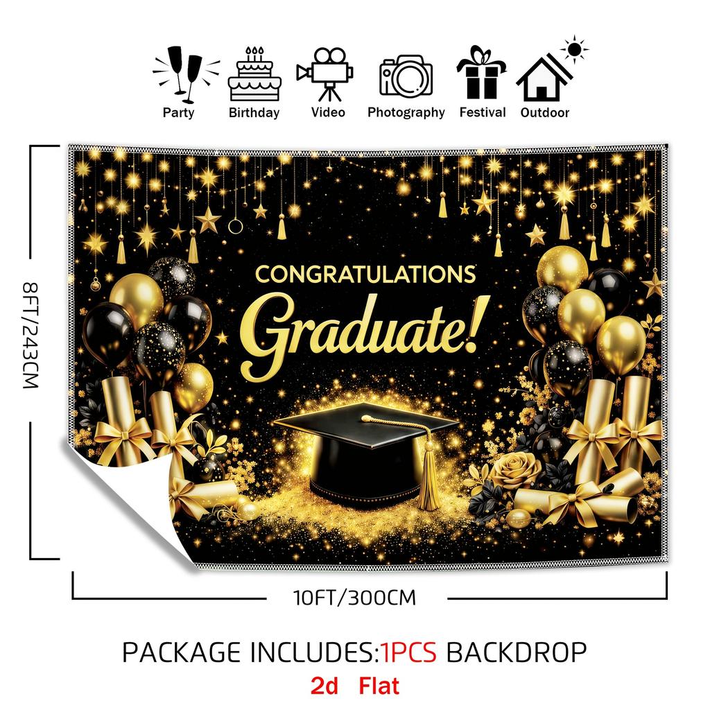 1Pcs Black Golden Starlight Graduation Decoration Background Backdrop For Photo Studio Photo Booth Party
