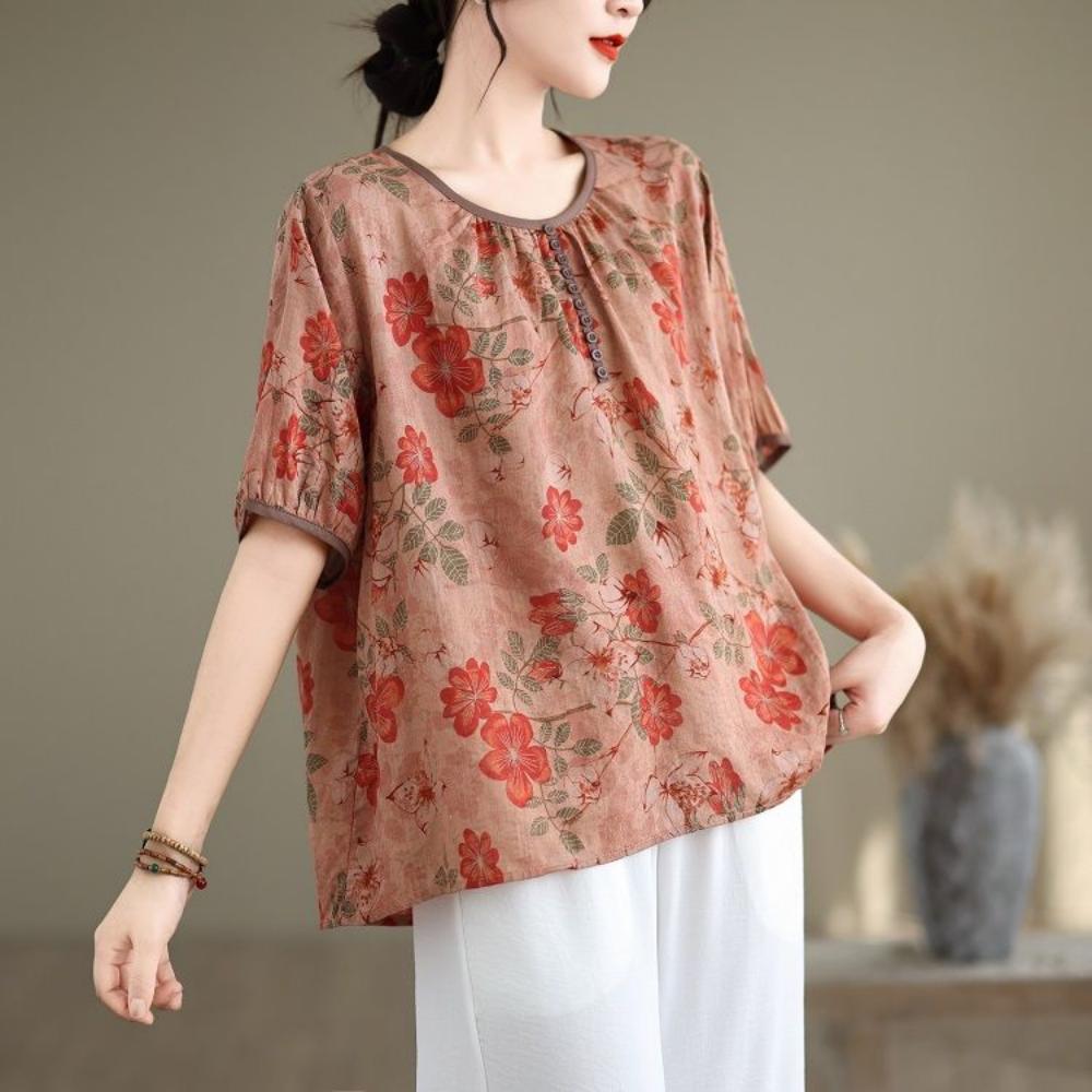 

Летняя тонкая футболка с принтом, цветной пуловер, с коротким рукавом, художественная, ретро, свободная, из пузырчатого хлопка и льна, топ XXXL красный