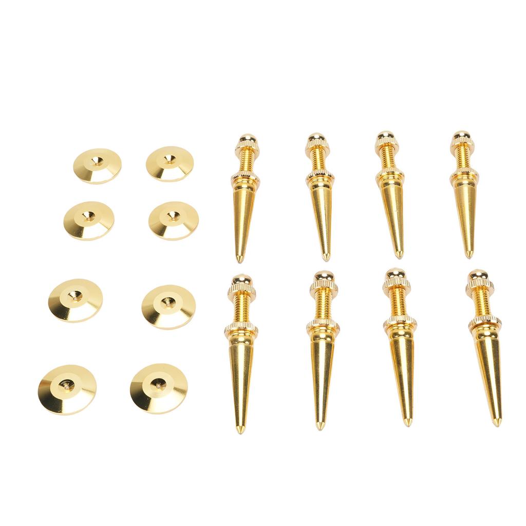 8Pcs Speaker Spikes Copper Shockproof Isolation Foot Set with Base Pad Adjustable Height for Subwoofer Turntable