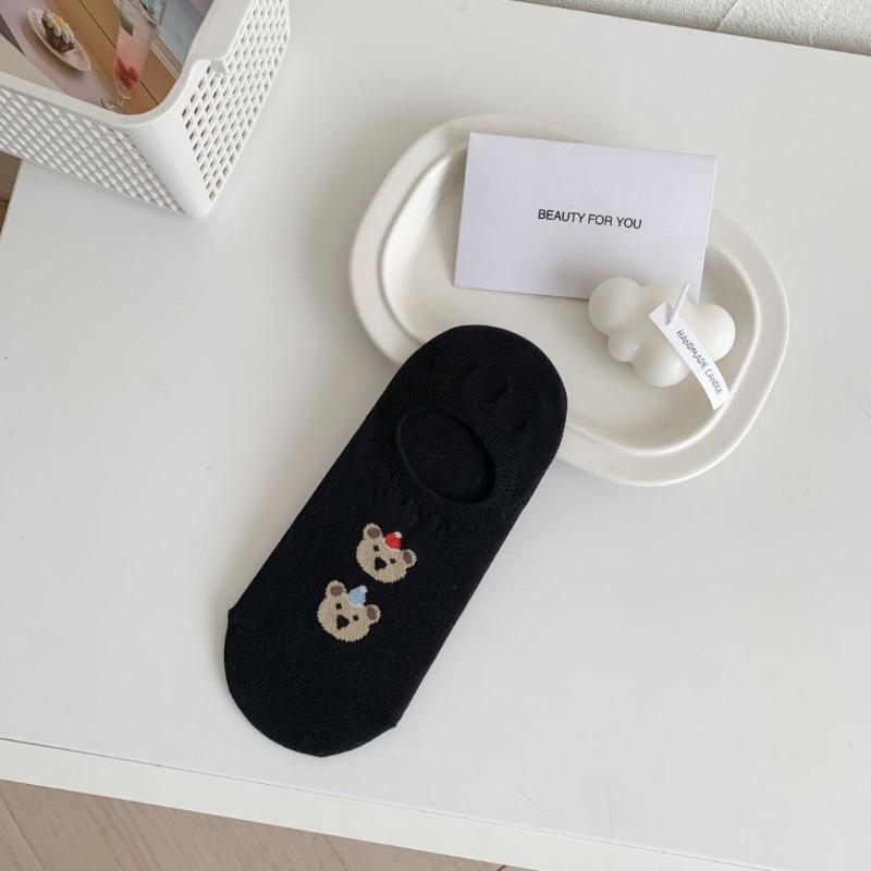 Little Bear Dog Socks, Women's Boat Socks, Cotton Socks, Summer Thin, Low-top, Shallow, Invisible Socks, Anti-slip, Non-dropping Heel Short Socks