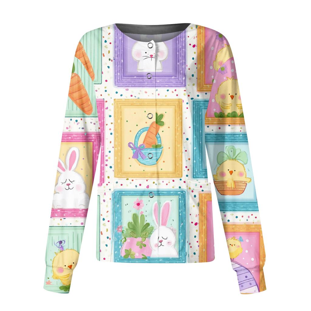 Damen Casual Mode Langarm Stehkragen Einreiher Pflanzenprint Uniformjacke Top