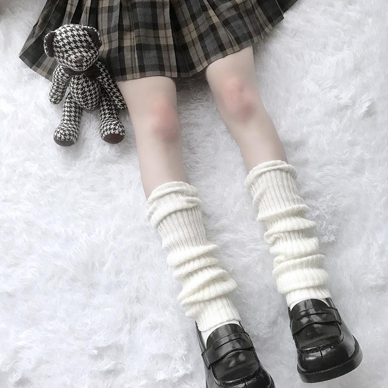 Knitting Jk Women's White Long Leg Warmers, Leg Socks, Autumn and Winter Thermal Protection Lolita Pile Socks Lolita