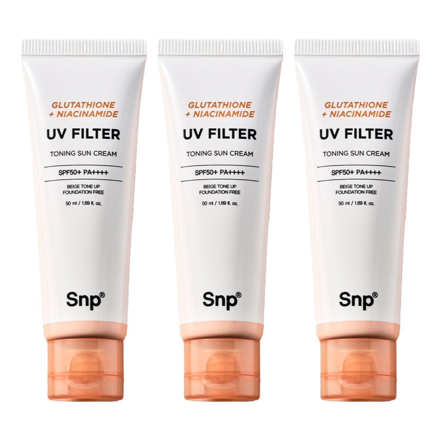 SNP Glutathione Niacinamide UV Filter Toning Sunscreen SPF50+ PA++++ 50ml x 3ea - Triple Value Pack
