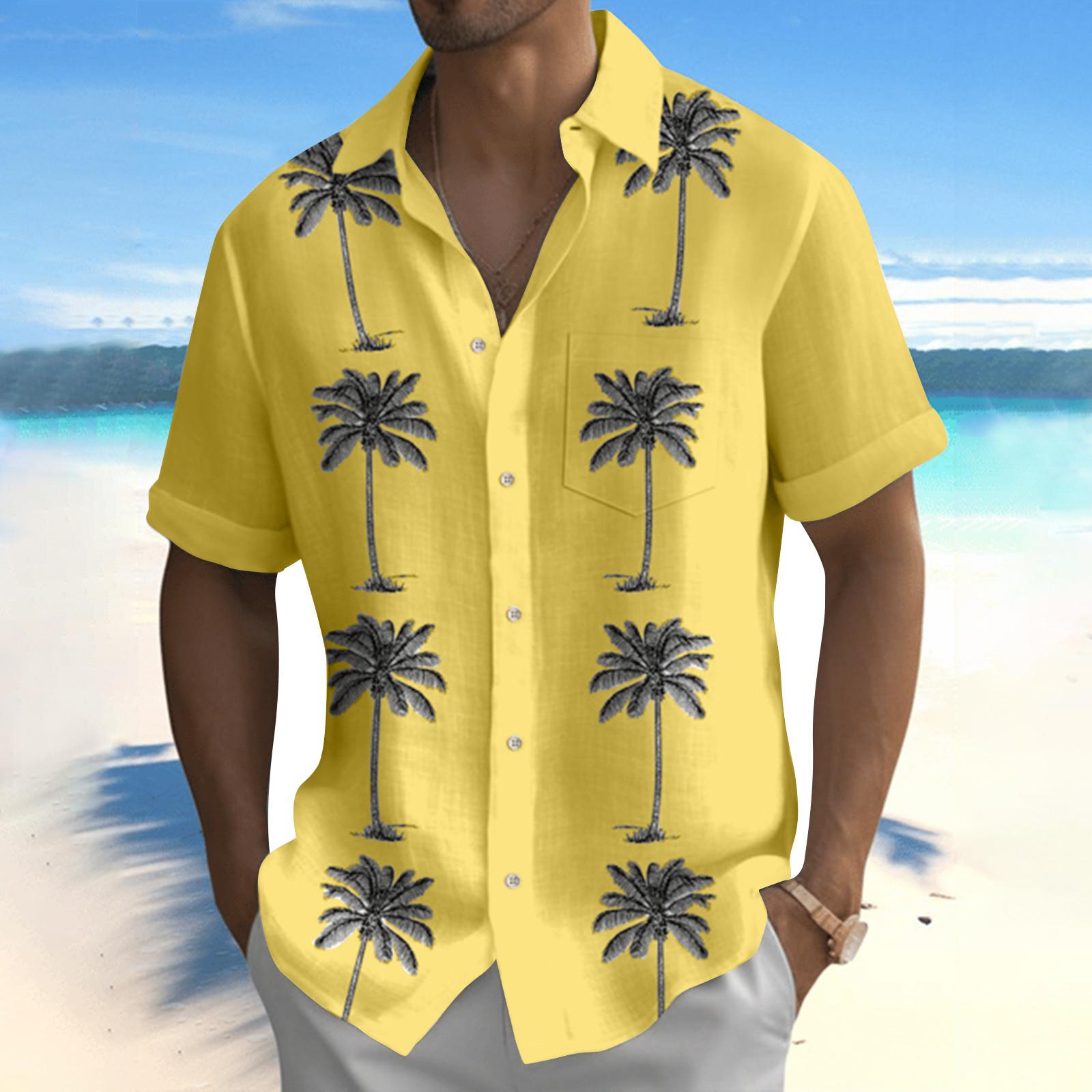 

Гавайская рубашка для мужчин, мужские винтажные рубашки для боулинга на пуговицах, летняя пляжная рубашка с коротким рукавом XL жёлтый