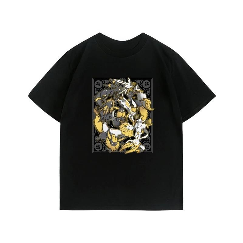 Sommar Ny Pokémon Tecknad Umbreon Tryckt T-shirt Herr- och Dam Y2K Harajuku Lös Casual Trend Mångsidig Kortärmad Topp