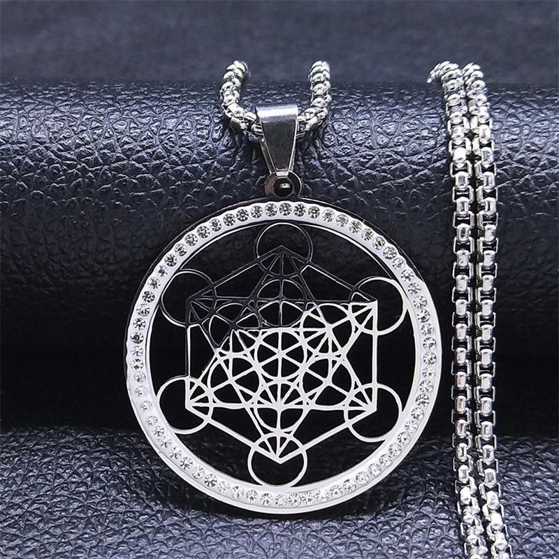 

Vintage Flower of Life Stainless Steel Pendant Choker Necklace Unisex Round Boho Sacred Geometry Jewelry серебряный