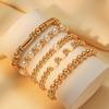 5Pcs Gold Bead Stackable Bracelet Set White Heart Faux Pearl Elastic Beaded Bangles Elegant Daily Jewelry for Women