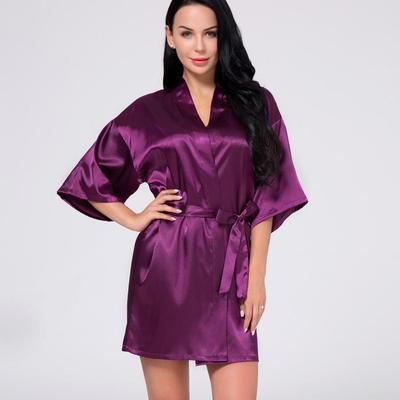 Women's Imitation Silk Satin Kimono Robe – Glossy, Solid Color, Short Summer Bathrobe