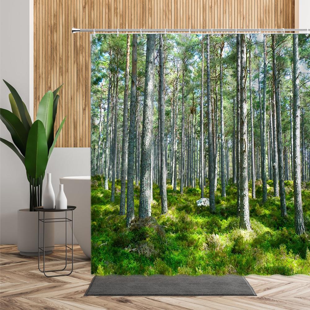 Green Jungle Shower Curtain Summer Forest Tree Bathroom Bath Decoration Home Decor Natural Landscape 3D Living Room Curtains Set