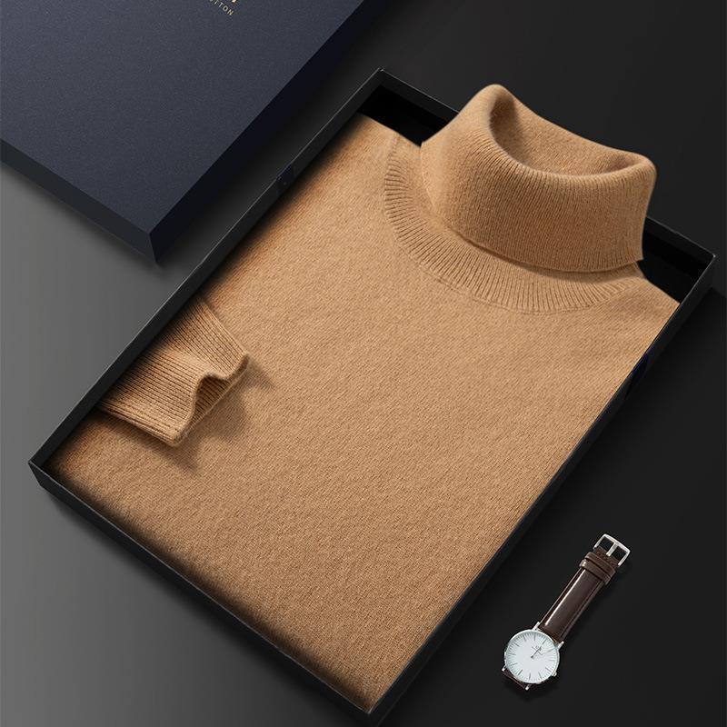 2025 Classic Solid Color Men s High Neck Loose Cashmere Sweater Pullover Knitwear Small