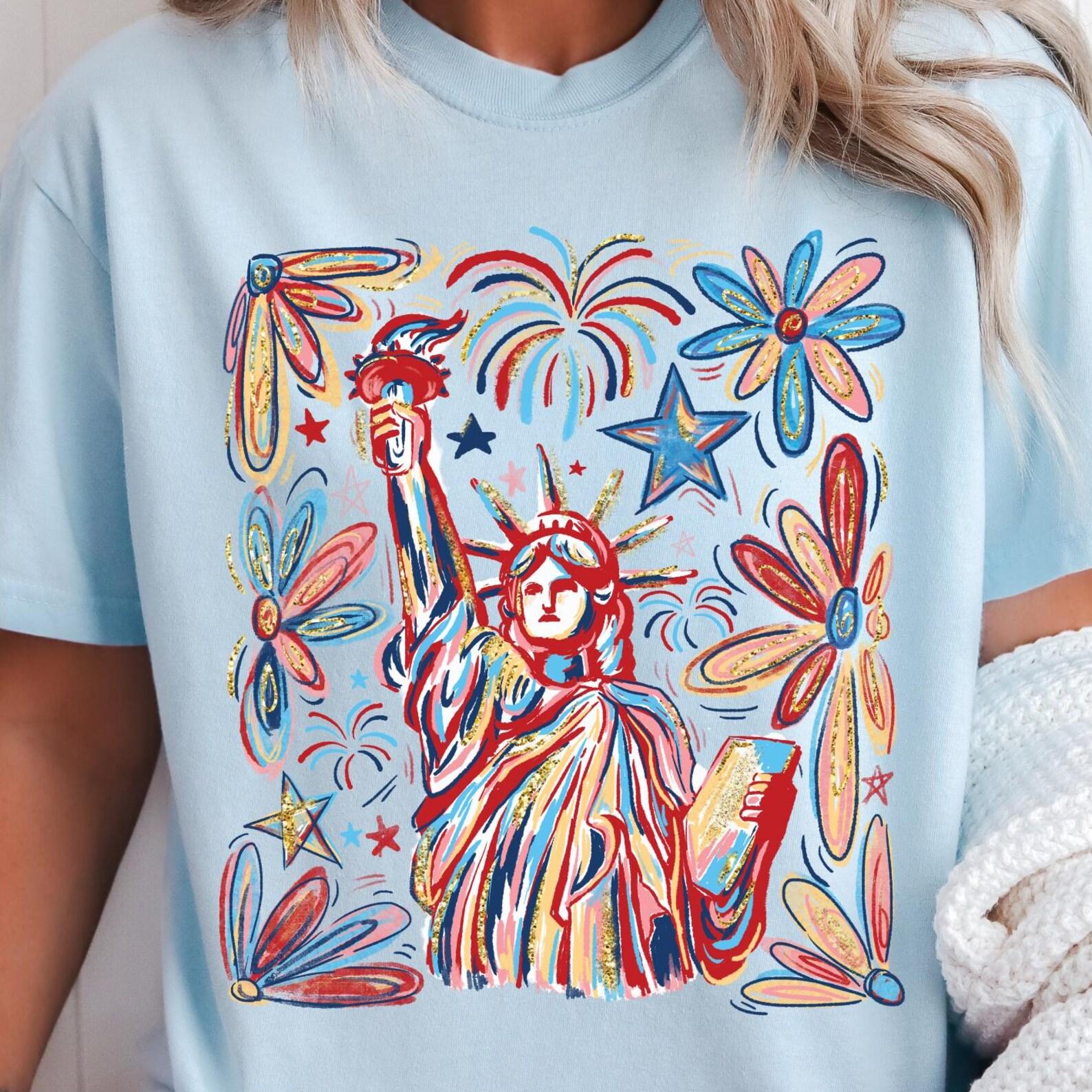 Retro 4th July Statue of Liberty Comfort Colors® T-Shirt, America USA Shirt, America 4th July T-Shirt, Vintage 4th Of July Tee XL