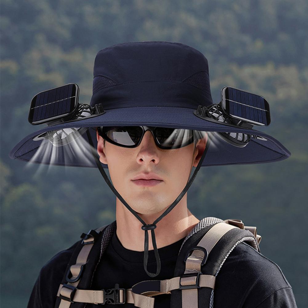Solar Fan Hat For Men Women, Wide Brim Hat With Dual Solar Fans, 2-in-1 Hands-free Cooling Cap For Hiking & O4z5