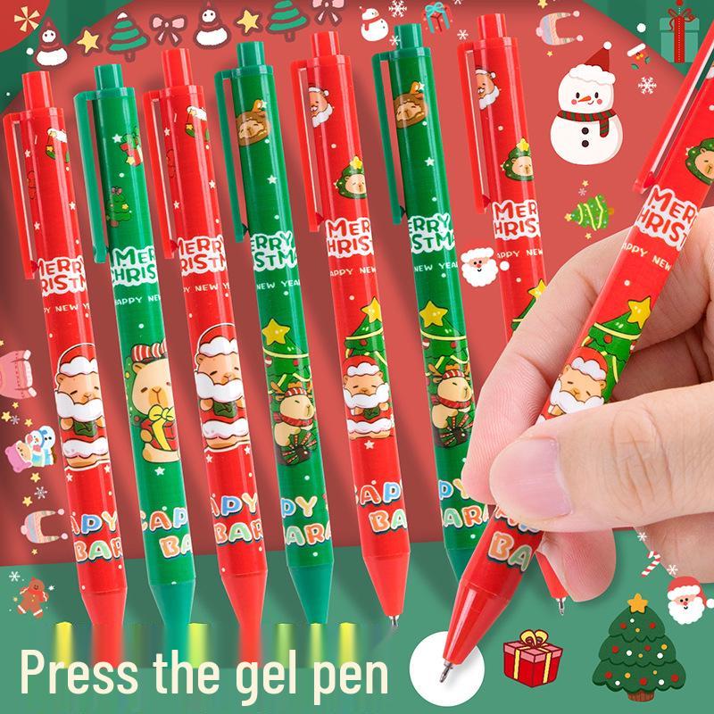 Capybara Christmas Gel Pen: Cartoon Student 0.5mm Black Ballpoint Push Pen - Fun Holiday Stationery Gift