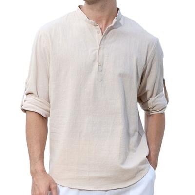 Zomer Casual Linnenmix Shirt met Korte Mouwen voor Heren - Ademende Henley Hals Button-Down Tops in Effen Kleuren