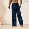 Men S Plus Size Blue Black Ink Splash Printed Drawstring Waist Straight Leg Full Length Beach Pants