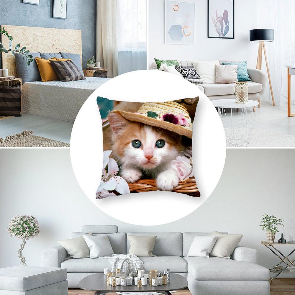 Adorable Cat Cute Pillow Case Short Plush Pillow Covers Sofa Decorative Gift Home Double-Sided Printing Cushion Cover