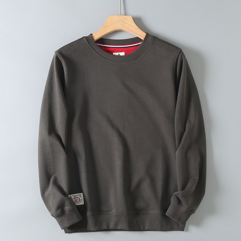 Men's Export Surplus Spring and Autumn Terry Cotton Crewneck Sweatshirt, Solid Color Casual Sports Long-Sleeve Top