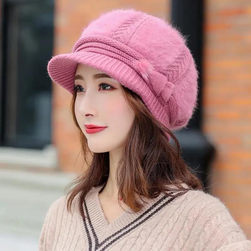 WTEMPO Solid Color Elastic Women's Casual Versatile Hats Retro Autumn Winter Warm Soft Cold-proof Windproof Caps