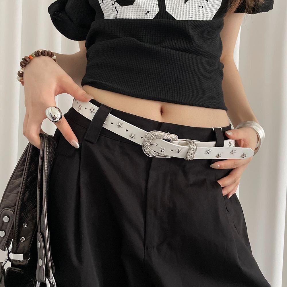Punk Style Y2K Wide Belt Punk PU Leather Waistbands Fashion Star Rivet Waist Belt  Women