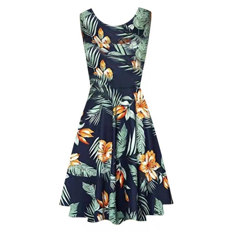 Fashion Elegant V-Neck Sleeveless Printed Dress Spring Summer Pockets Women Casual Simple A-line Party Dresses Female Sweet Office Loose Clothing