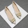 Fashion Big Pearl Decoration flats shoes woman pointed toe pleated silk wedding shoes slip on loafers female elegant work shoes size 42