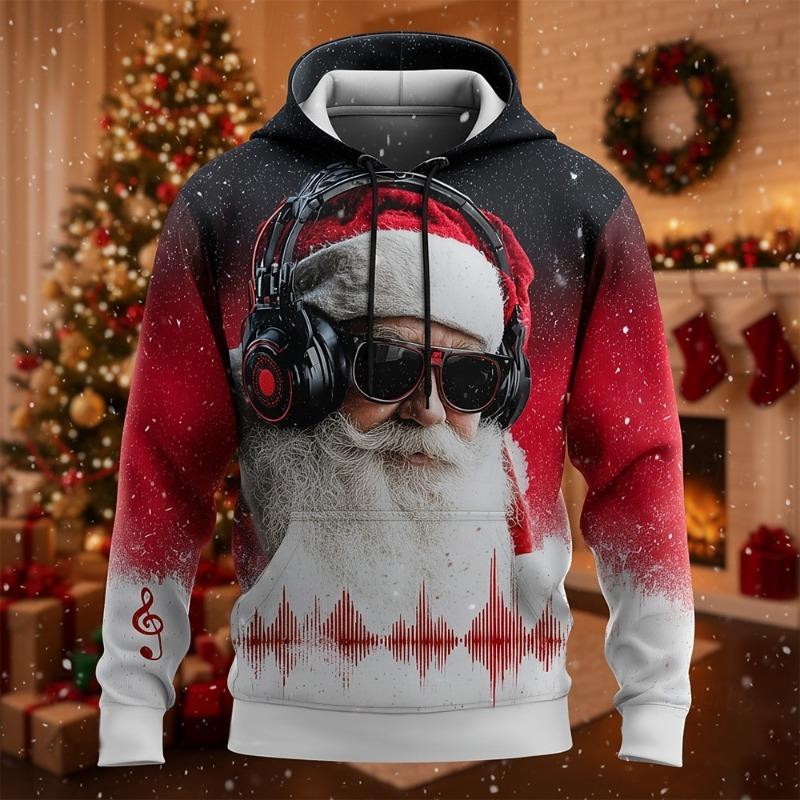 Weihnachten Herren Weihnachtsmann Hoodie Sweatshirt Mode Täglich Lässig Rundhals Kapuze Party Geschenk Kordelzug Herbst Winter Designer