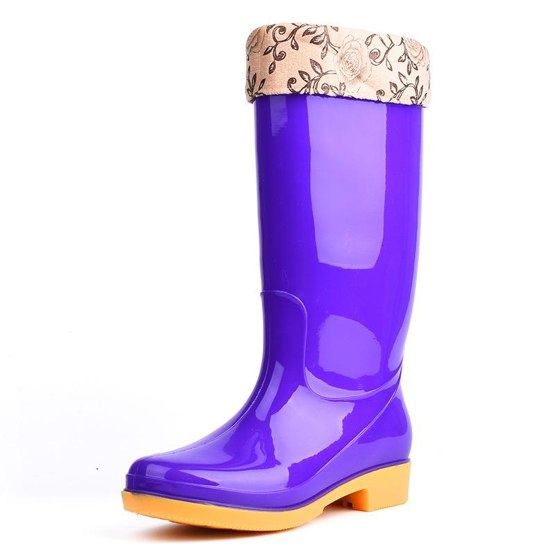 Women's Rain Shoes Medium Tube High Tube Water Shoes Beef Tendon Sole Yellow Base Color Bottom Rain Boots Water Boots Overshoes Labor Insurance Shoes