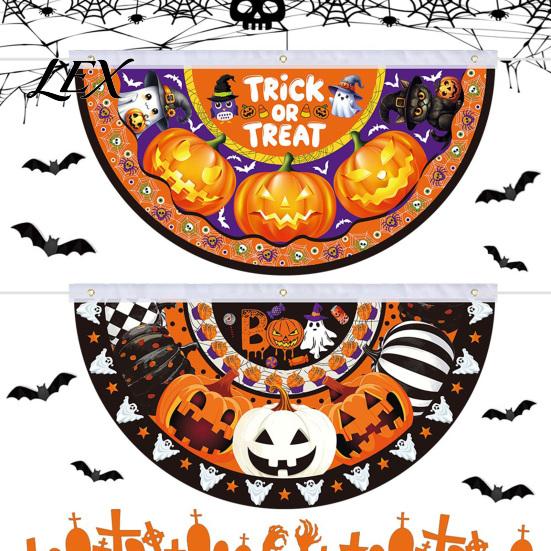 Front Door Hanging Ornaments Halloween Semi Circle Bunting Banner, Pumpkin Bat Porch Yard Decor, Festive Window Spooky Flag for Indoor Outdoor
