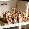 Winter Wonderland Party Decorations Wooden Christmas Tabletop Decor, Rustic Reindeer Animal Figurines, Farmhouse Style Plaid Fabric Bow Holiday
